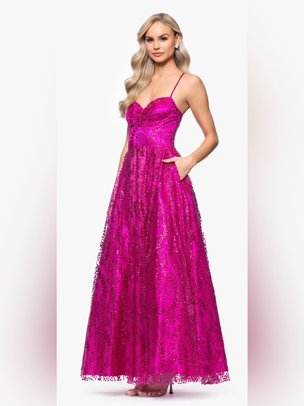 Blondie Nites Hot Pink Sequin A-Line Prom Dress